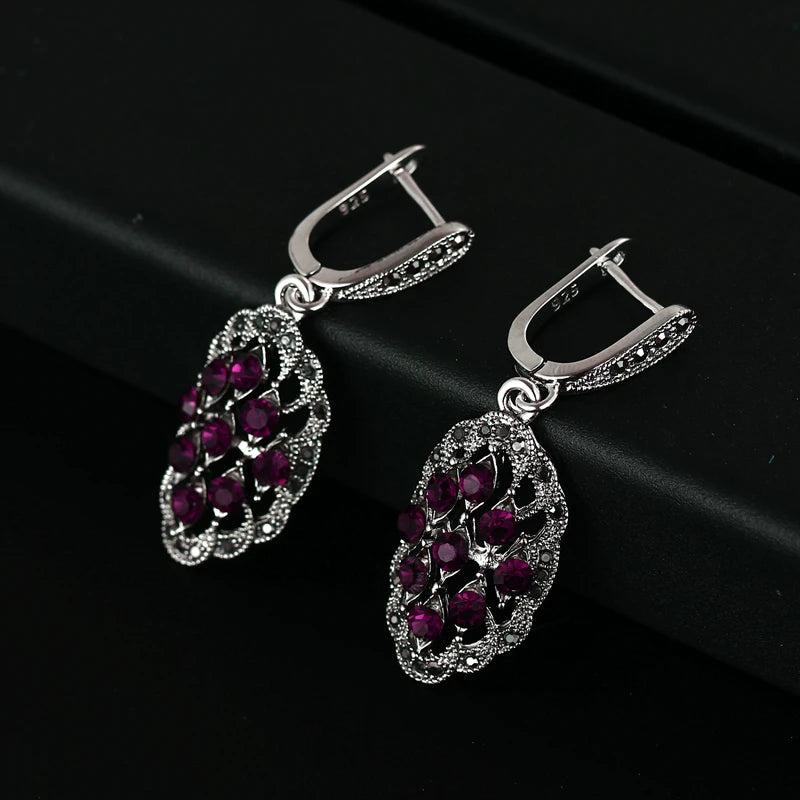 Vintage Crystal Earrings Antique 925 Silver Plated #E1821