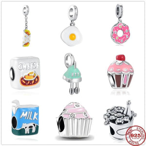 925 Silver Whisk Egg Chicken Beer Charm DIY Beads Pendant Bracelet