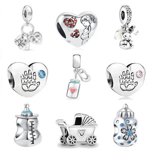925 Silver Boy Girl Palm Charm Bead Bracelet Jewelry