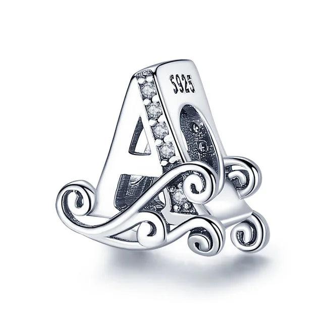 925 Sterling Silver Alphabet Charm Name Bead for Bracelet Jewelry