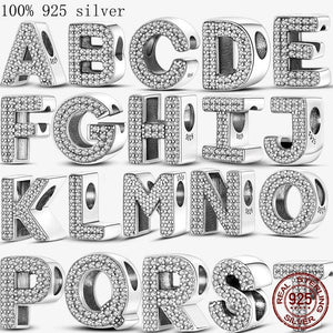 925 Sterling Silver Alphabet Charm Name Bead for Bracelet Jewelry