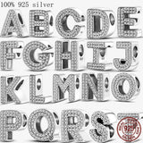 925 Sterling Silver Alphabet Charm Name Bead for Bracelet Jewelry
