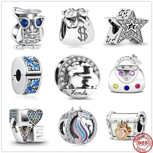 925 Silver Colorful Handbag Unicorn Elephant Charm Bead Fit Pendant Bracelet