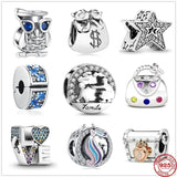925 Silver Colorful Handbag Unicorn Elephant Charm Bead Fit Pendant Bracelet