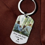 Personalized Father's Gift Keychain Photo Name Drive Safe Keyring