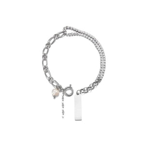 Personalized Stainless Steel Diamond Pearl Bracelet Name Slicing Chain