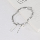 Personalized Stainless Steel Diamond Pearl Bracelet Name Slicing Chain