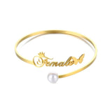 Personalized Name Letter Bracelet Pearl Bangle Stainless Steel Jewelry