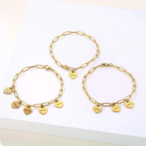 Customized Heart Charm Bracelet with Up to 5 Names Stainless Steel Chain