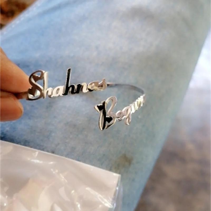 Personalized Double Names Bracelet Stainless Steel Cuff Bangle