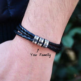 Personalized Men's Braided Leather Bracelet with Name Engraving