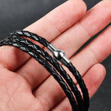 Personalized Men's Braided Leather Bracelet with Name Engraving