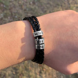 Personalized Men's Braided Leather Bracelet with Name Engraving