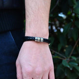 Personalized Men's Braided Leather Bracelet with Name Engraving