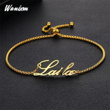 Name Bracelet Women Stainless Steel Adjustable Stretch Arabic Letter