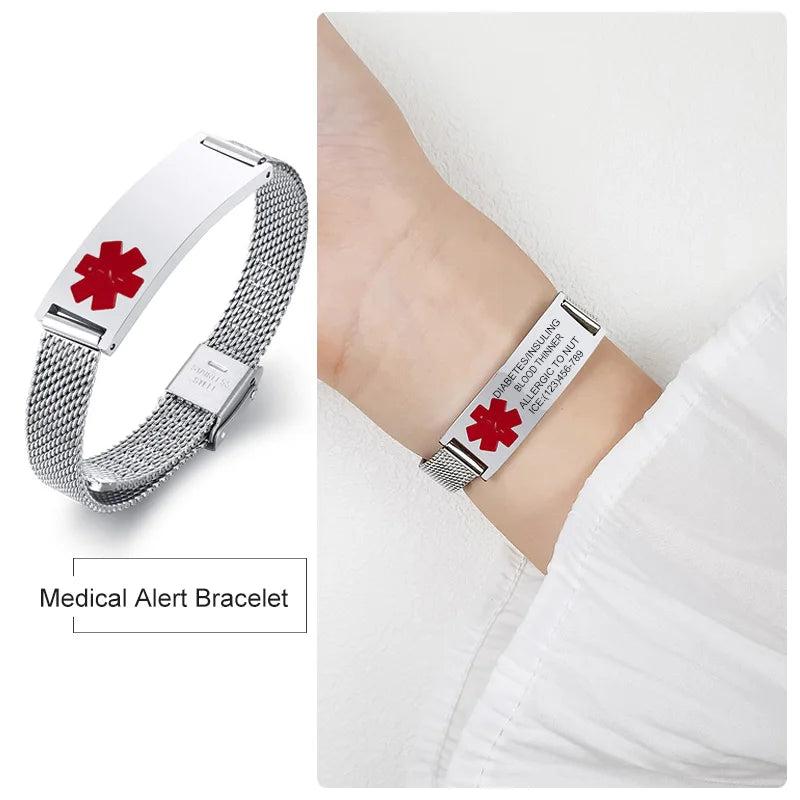 Medical Alert Mesh Bracelet ID Diabetic Women Men Allergy Emergency