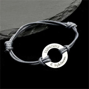 Personalised Round Amulet Bracelet Stainless Steel Silver Name Bangle