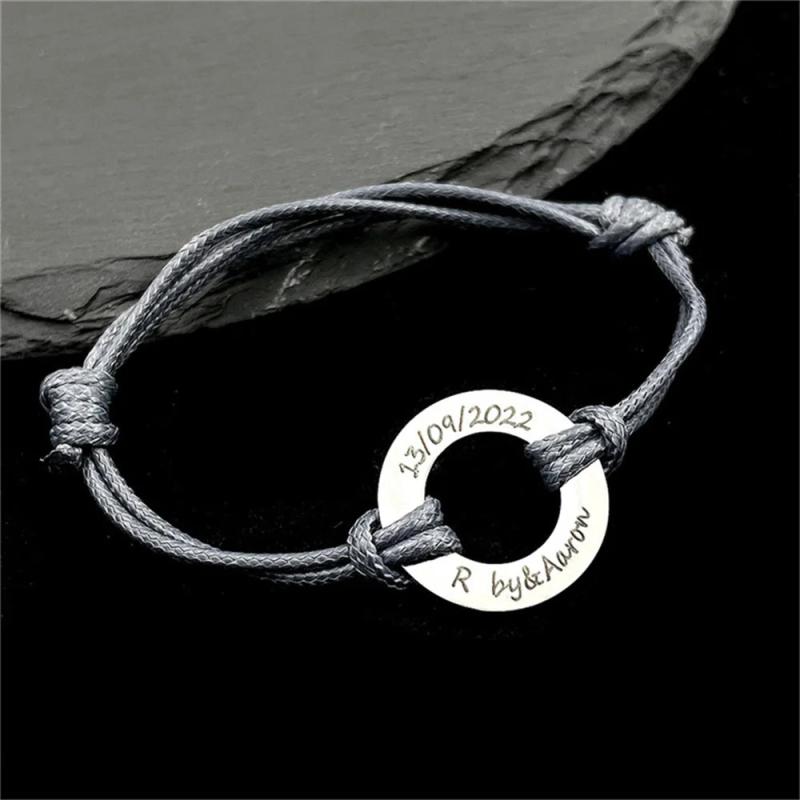 Personalised Round Amulet Bracelet Stainless Steel Silver Name Bangle