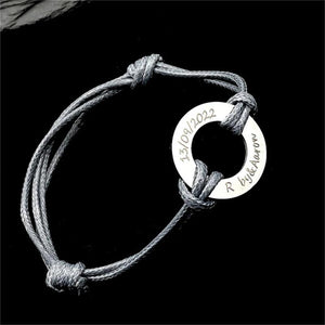Personalised Round Amulet Bracelet Stainless Steel Silver Name Bangle