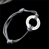 Personalised Round Amulet Bracelet Stainless Steel Silver Name Bangle