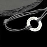 Personalised Round Amulet Bracelet Stainless Steel Silver Name Bangle