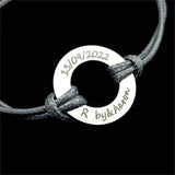 Personalised Round Amulet Bracelet Stainless Steel Silver Name Bangle