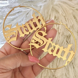 Personalised Name Hoop Earrings Stainless Steel 70MM Diameter Modern Brincos