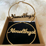 Personalised Name Hoop Earrings Stainless Steel 70MM Diameter Modern Brincos