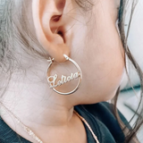 Personalised Name Hoop Earrings Stainless Steel 70MM Diameter Modern Brincos