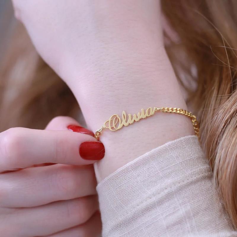 Name Bracelets Stainless Steel Cuban Chain Personalized Letter Bracelet