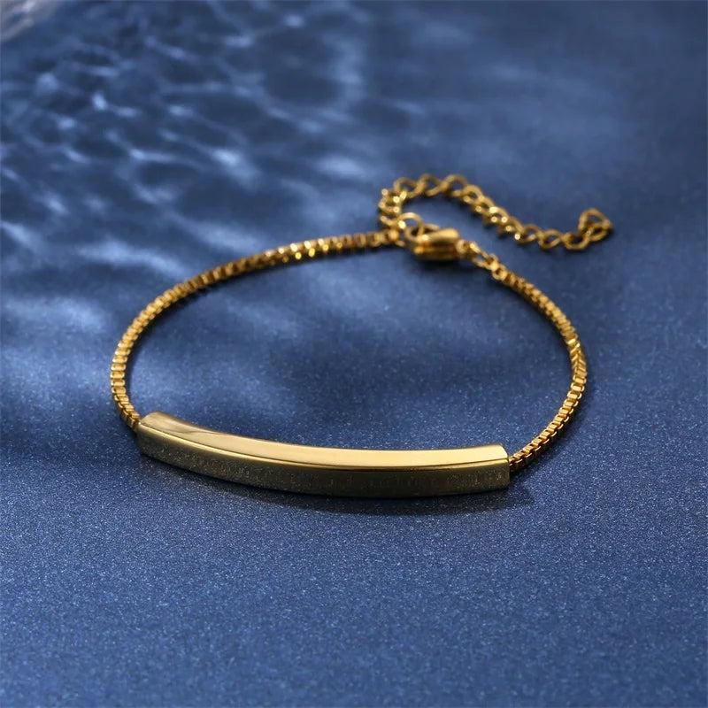 Engraved Name Bar Couple Bracelet Stainless Steel Adjustable