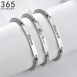 Personalized Stainless Steel Name Bead Bracelet - Engraved Date