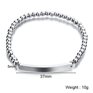 Personalized Stainless Steel Name Bead Bracelet - Engraved Date