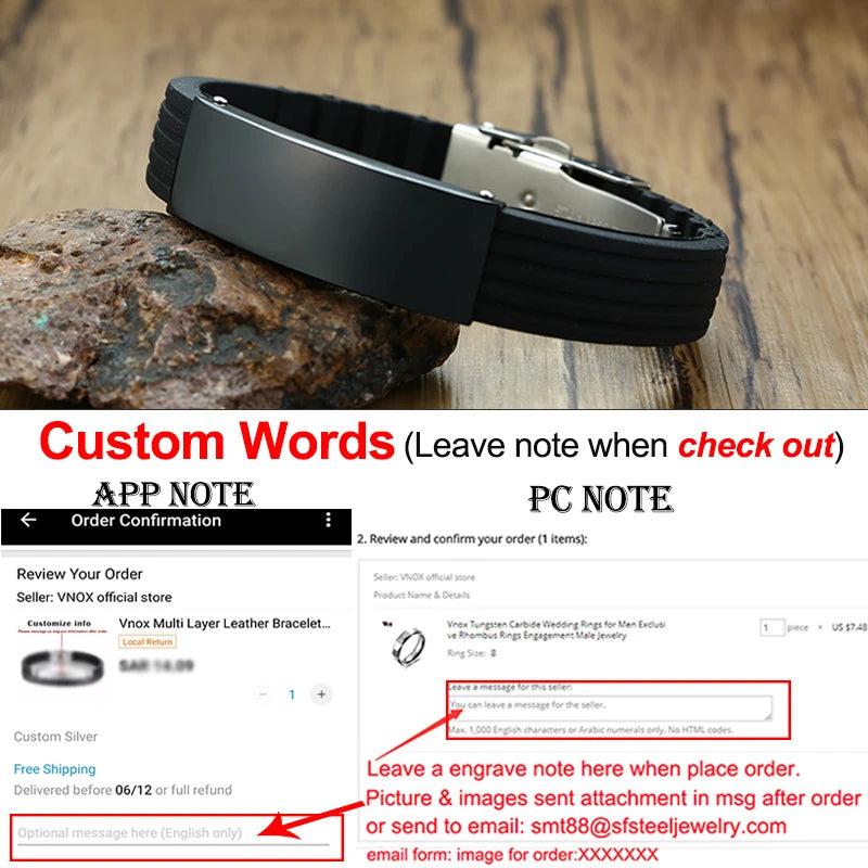 Personalized 16mm Silicone Bracelet for Men with Stainless Steel Tag