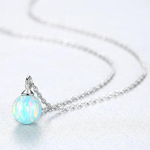 925 Silver 6mm Red Fire Opal Birthstone Pendant Necklace for Women
