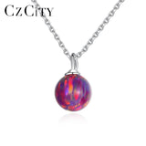 925 Silver 6mm Red Fire Opal Birthstone Pendant Necklace for Women