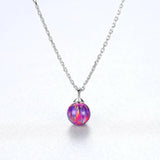 925 Silver 6mm Red Fire Opal Birthstone Pendant Necklace for Women
