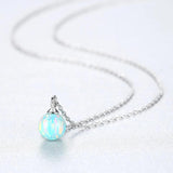 925 Silver 6mm Red Fire Opal Birthstone Pendant Necklace for Women