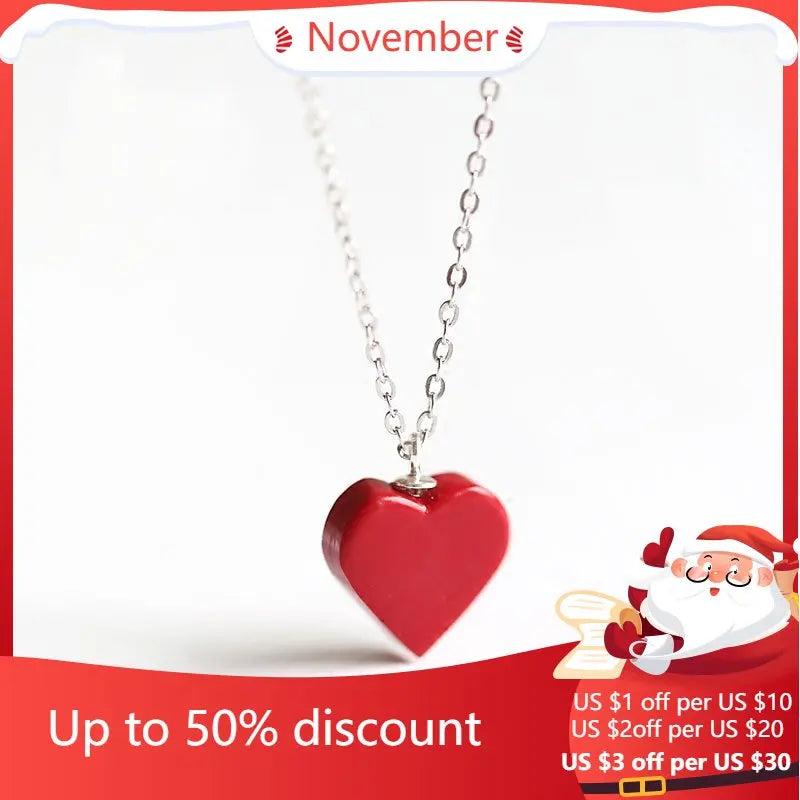 925 Silver Red Love Necklace Pendant for Women