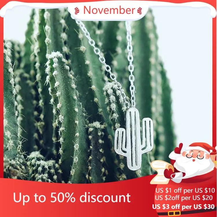 925 Sterling Silver Cactus Necklace Pendant for Women