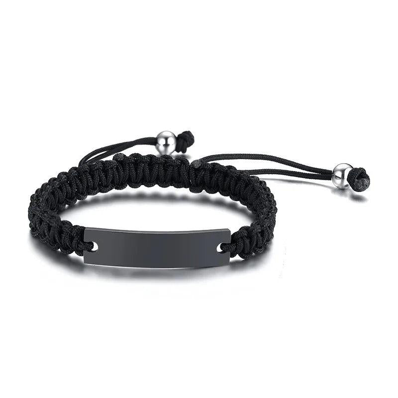 Men's ID Tag Bracelet Stainless Steel Bar Adjustable Personalized Initials