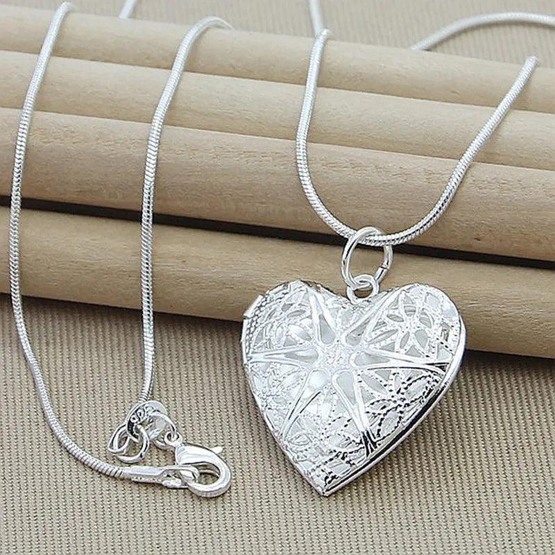 925 Sterling Silver Heart Photo Frame Necklace Women Necklace