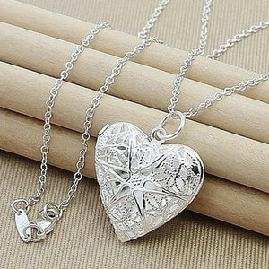 925 Sterling Silver Heart Photo Frame Necklace Women Necklace