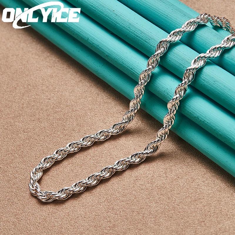 925 Sterling Silver 4mm Twisted Rope Necklace Charm Jewelry