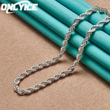 925 Sterling Silver 4mm Twisted Rope Necklace Charm Jewelry
