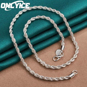 925 Sterling Silver 4mm Twisted Rope Necklace Charm Jewelry