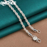 925 Sterling Silver 4mm Twisted Rope Necklace Charm Jewelry