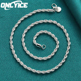 925 Sterling Silver 4mm Twisted Rope Necklace Charm Jewelry
