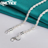 925 Sterling Silver 4mm Twisted Rope Necklace Charm Jewelry