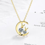 925 Silver Crystal Moon Cat Necklace - Women's Kitty Pendant
